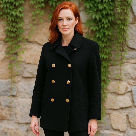 Fleurette Jackets & Blazers - FLEURETTE Black Double-Breasted Cashmere/Wool Pea Coat, 12 *AS IS*